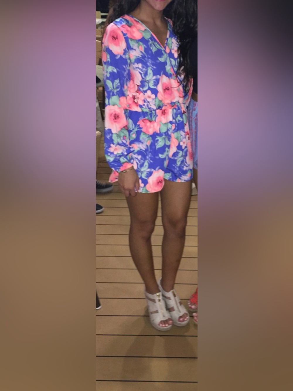 Floral Blue & Pink V-Neck Romper